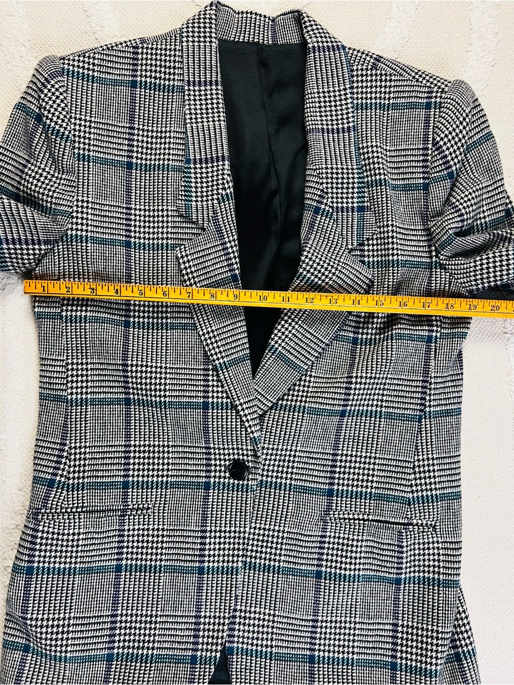 Vintage 90s Glen Plaid Boyfriend Blazer – Black, White & Teal – M/L - Picture 9 of 13